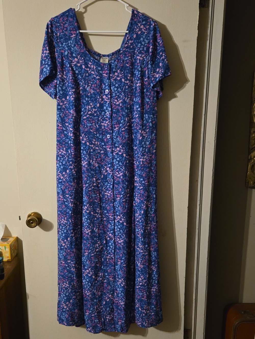 Blair Blue and Pink Floral Button-Front Maxi Dress Vintage